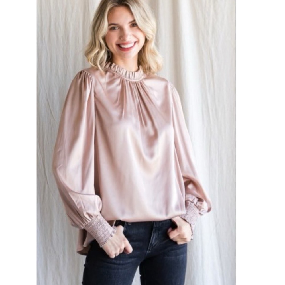 Worthington Smocked Neck Blouse Sz S